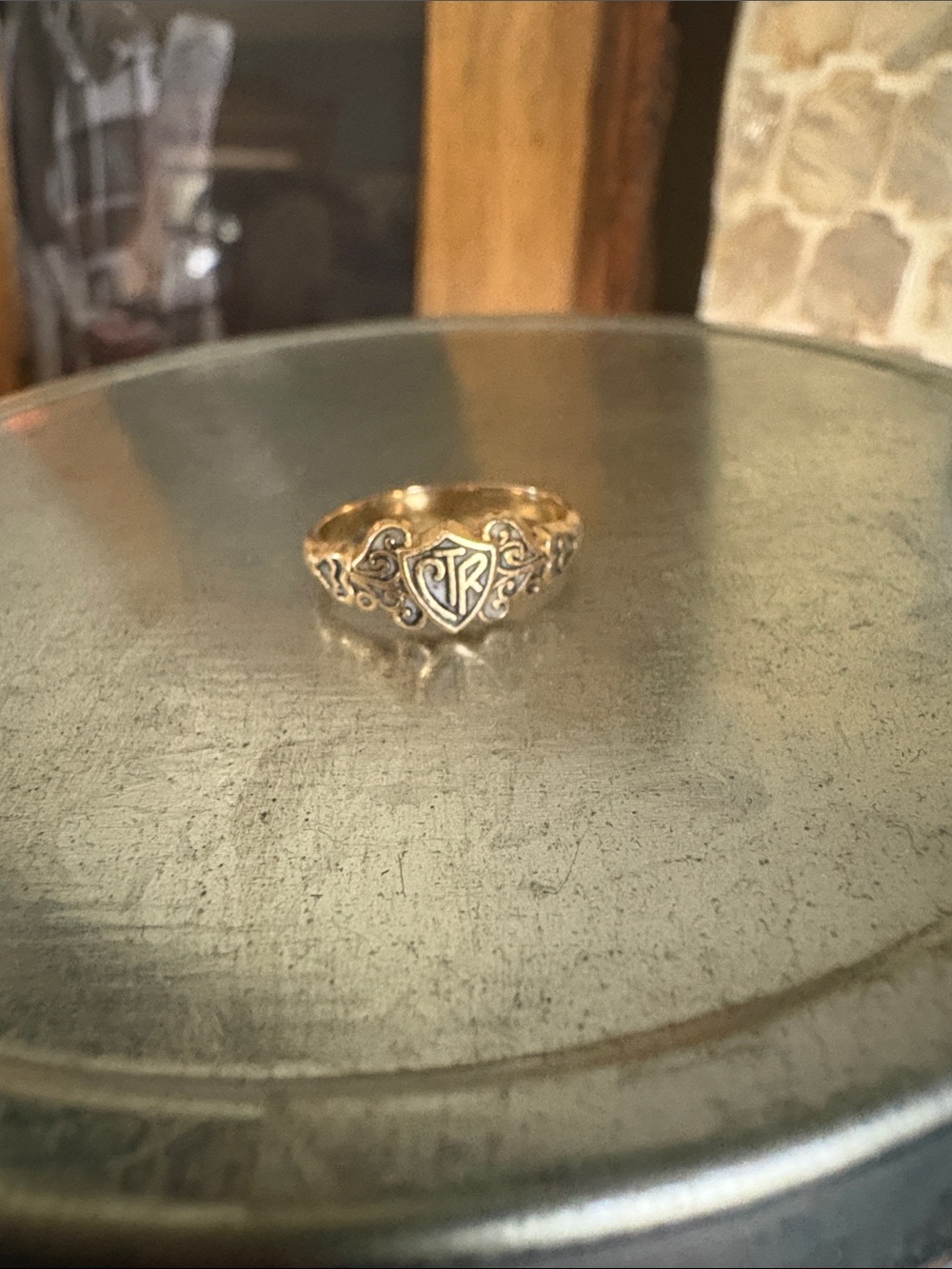 14K Gold Heart ‘CTR’ Monogram Ring